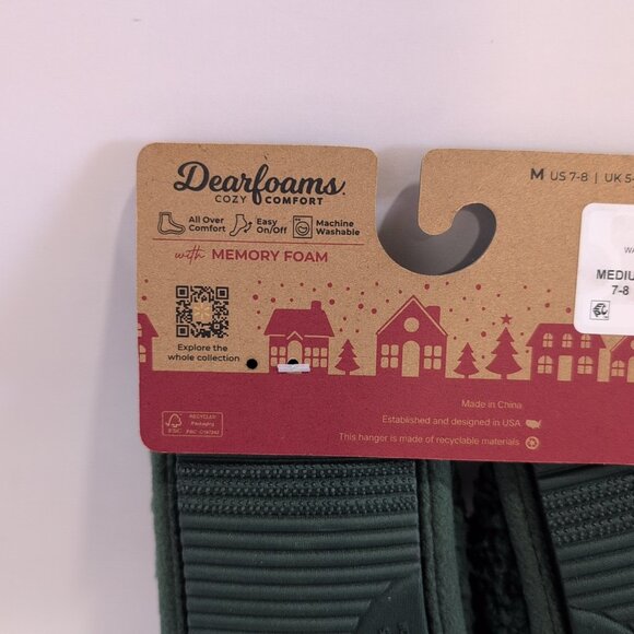 NEW Dearfoams Slippers Cowboy Santa Woman's 7-8 Green Memory Foam Sherpa Scuff - Picture 4 of 5